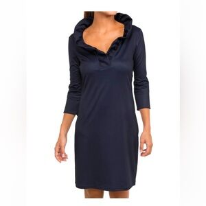 Beautiful Classic Ruffle Neck GRETCHEN SCOTT Dress in Navy.Great Condition. LRG